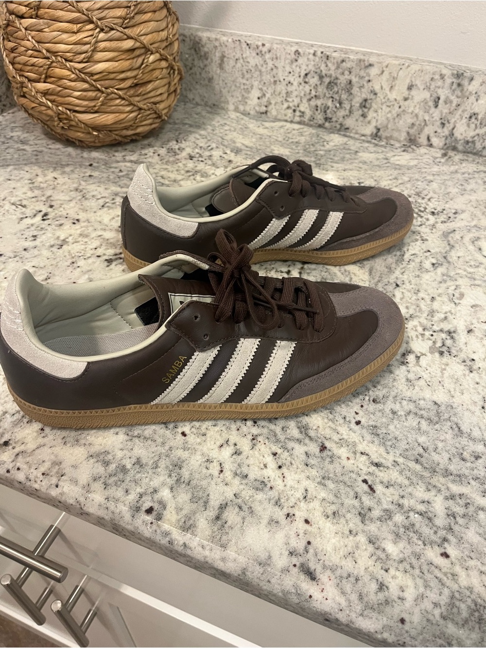 Adidas Brown & White Samba Leather Sneakers
